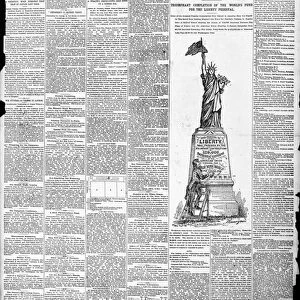 STATUE OF LIBERTY, 1885. Front page of Joseph Pulitzers New York newspaper The World, 11 August 1885, hailing the raising of $100, 000 for the completion of the Liberty pedestal