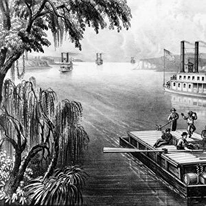 STEAMSHIP, 1870. Bound Down the River. Lithograph by Currier & Ives, 1870