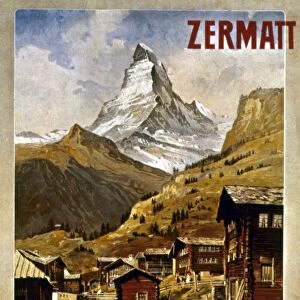 SWISS TRAVEL POSTER, 1898. Poster for the Visp-Zermatt Railroad, Switzerland, 1898