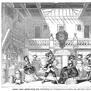 THEATER: PANTOMIME, 1851. Scene from the pantomime, Harlequin Hogarth; or, the