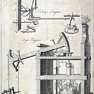 Thomas Newcomens steam engine of 1712. Copper engraving, English, late 18th century