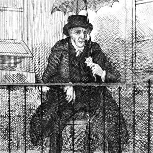 UMBRELLA, 19th CENTURY. The Duke of Queensbury at his balcony in Piccadilly. Etching