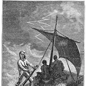 VERNE: JOURNEY. A Hurricane in the Center of the Earth : wood engraving after a drawing by Edouard Riou from a 19th century edition of Jules Vernes Journey to the Center of the Earth