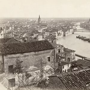 VERONA: ARENA. An aerial view of Verona, Italy. Photograph, c1860