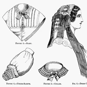 WOMENs FASHION, 1860. Ladies accessories. Wood engravings from an American magazine of 1860