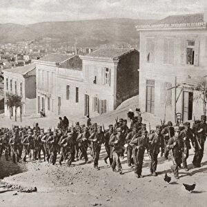 WORLD WAR I: GREEK TROOPS. Greek troops climbing a hill in Piraeus, on the way