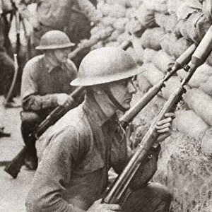 WORLD WAR I: RIFLE GRENADES. Allied soldiers with rifle grenades, which were fired