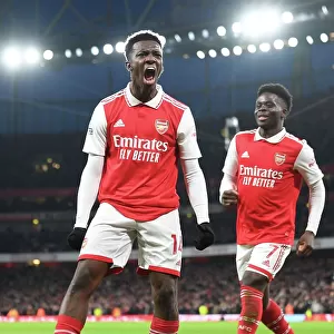 Arsenal Celebrate: Nketiah and Saka's Goals Against Manchester United (2022-23)