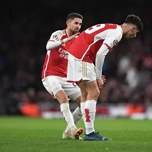 Arsenal FC vs Sevilla FC: Interaction Between Jorginho and Kai Havertz in Group B - UEFA Champions League 2023/24
