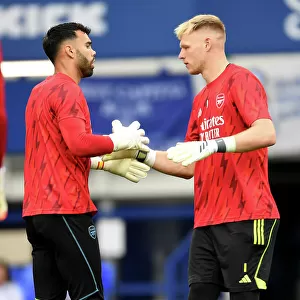 Arsenal Goalkeepers David Raya and Aaron Ramsdale Before Everton FC Match, Premier League 2023-24