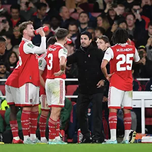 Arsenal Manager Mikel Arteta Motivating Team During Carabao Cup Clash vs Brighton & Hove Albion (2022-23)