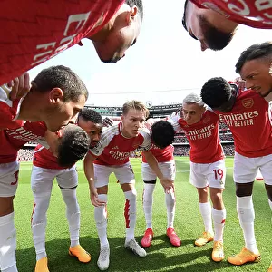 Arsenal Players Huddle Before Premier League Clash Against Wolverhampton Wanderers, Emirates Stadium, London, 2023