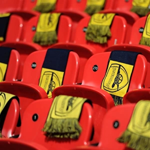 Arsenal scarves left on the seats before the match. Arsenal 4: 0 Aston Villa. FA Cup Final
