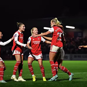 Arsenal Women Celebrate Second Goal Against West Ham United in Barclays WSL Match