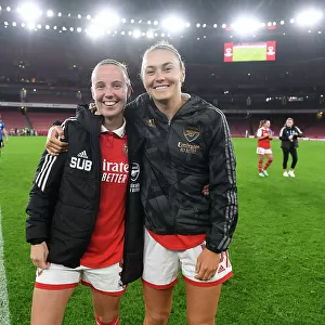 Arsenal Women Celebrate UEFA Champions League Victory Over FC Zurich: Beth Mead and Caitlin Foord Rejoice on Field