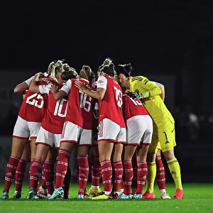 Arsenal Women Huddle Before Kick-off Against West Ham United in FA WSL Match