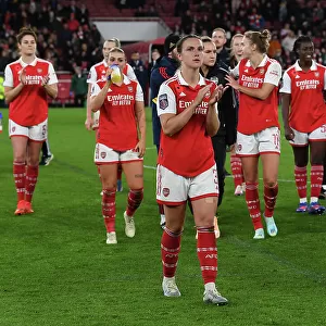 Arsenal Women's Glory: Lotte Wubben-Moy Celebrates with Fans after Defeating Manchester United in FA Women's Super League