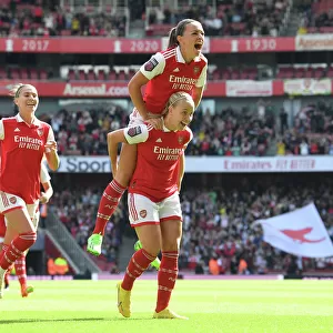 Arsenal Women's Super League: Beth Mead and Katie McCabe Celebrate Goal Against Tottenham Hotspur
