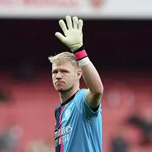 Arsenal's Aaron Ramsdale Greets Fans Before Arsenal v Southampton in Premier League