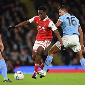 Arsenal's Albert Sambi Lokonga Battles Rodrigo in FA Cup Showdown: Manchester City vs. Arsenal (2022-23)