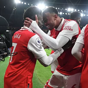 Arsenal's Bukayo Saka and Gabriel Celebrate Goals Against Manchester United in 2022-23 Premier League
