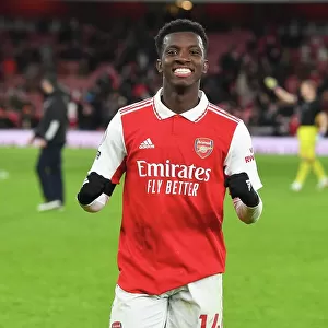 Arsenal's Eddie Nketiah: Celebrating Victory Over West Ham United in the 2022-23 Premier League