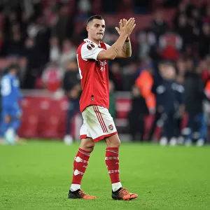 Arsenal's Granit Xhaka Reacts After Europa League Clash Against PSV Eindhoven (2022-23)
