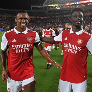 Arsenal's Marquinhos and Bukayo Saka Celebrate after Arsenal's Pre-Season Victory over Chelsea in the Florida Cup (2022-23)