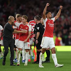 Arsenal's Saliba Celebrates Upset Win Against Manchester City (2023-24)