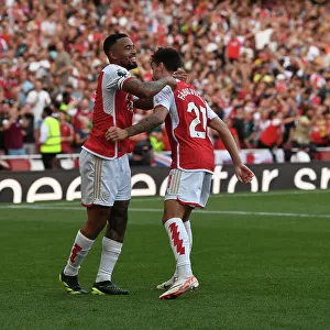 Arsenal's Triumph: Jesus and Vieira Celebrate Third Goal Against Manchester United (2023-24)