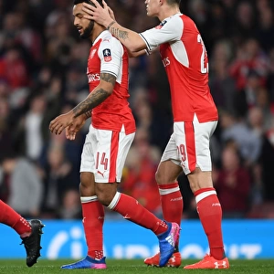 Arsenal's Walcott and Xhaka Celebrate Goal in FA Cup Quarter-Final vs. Lincoln City