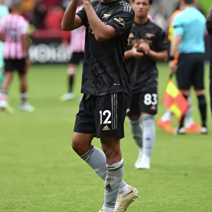 Arsenal's William Saliba Applauding Fans After Brentford Victory - Premier League 2022-23
