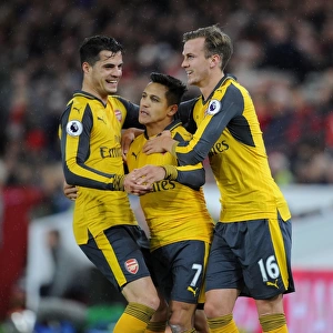 Celebrating a Goal: Alexis Sanchez, Rob Holding, and Granit Xhaka (Middlesbrough vs. Arsenal, 2016-17)