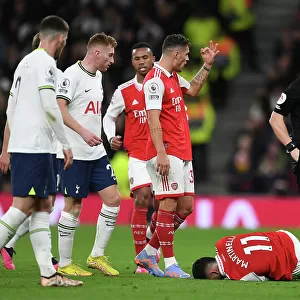Granit Xhaka Protest: Arsenal's Xhaka Points Out Three Fouls on Martinelli vs. Tottenham (Tottenham Hotspur vs. Arsenal 2022-23)