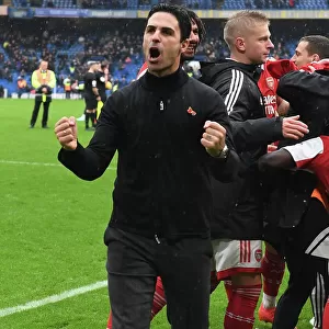 Mikel Arteta Celebrates Arsenal's Win at Stamford Bridge Against Chelsea (2022-23)