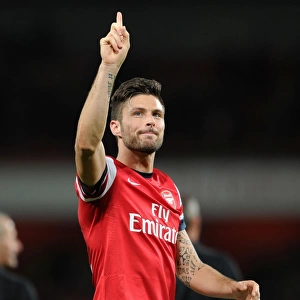 Olivier Giroud Celebrates Arsenal's Victory over Liverpool in the Premier League, 2013