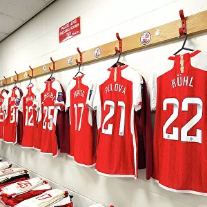 Behind the Scenes: Arsenal Women's Team Dressing Room Preparations before Brighton & Hove Albion (Barclays Women's Super League, 2023-24)