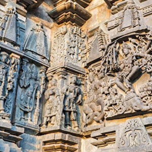 Stone carvings at the Chennakesava Temple at Belur in Karnataka, India