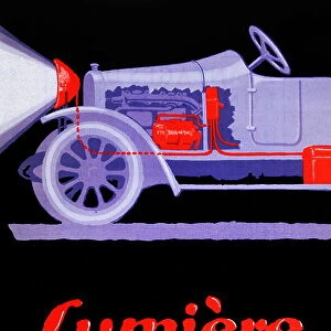 Advertising poster for Bosch lighting showing a car headlight 1913