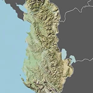 Albania, Relief Map With Border and Mask