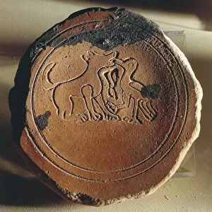 Amphora stopper with a dog and a goose inspired by the Aesops fables from Antinopolis (Sheikh- Ibada)