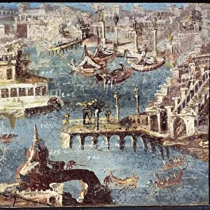 Ancient Roman fresco with harbour scene from Stabiae, 1st Century