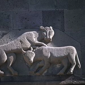 Armenia, Kotayk, Geghard, animal sculpture at Geghard Monastery