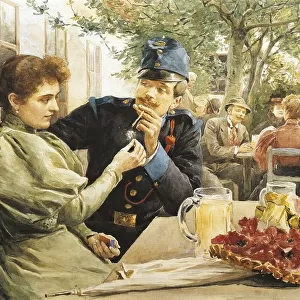 Austria, Vienna, Courting at a Viennese Coffee house, painting