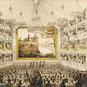 Austria, Vienna, Interior of the Theater an der Wien (Vienna Theater), watercolored print by J. C. Schoeller