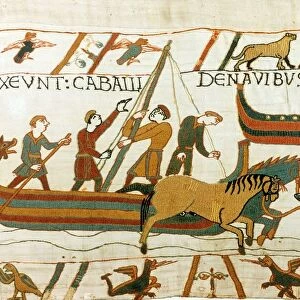 Bayeux Tapestry 1067: Horses being unloaded from Norman boats at Pevensey, south coast of England