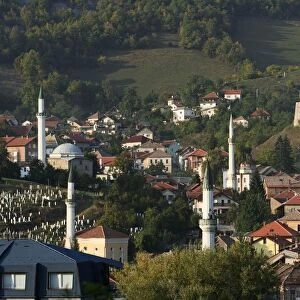 Bosnia and Herzegovina, Travnik, view of the town with its minarets and medieval castle