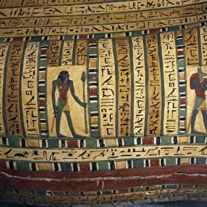 Cartonnage of the mummy of the priest of Montu, Nes-peka-shuty, detail with deities Ptah and Anubis