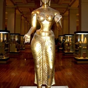 Cast bronze gilded figure of Tara from Sri Lanka, 8th century AD. The Buddhist goddess