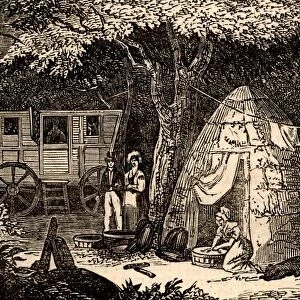 Charcoal burners caravan and cabin in a wood in the Hythe region of Kent, England